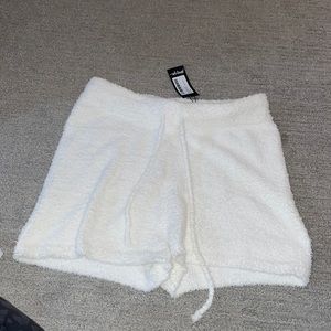 Fuzzy white comfy shorts